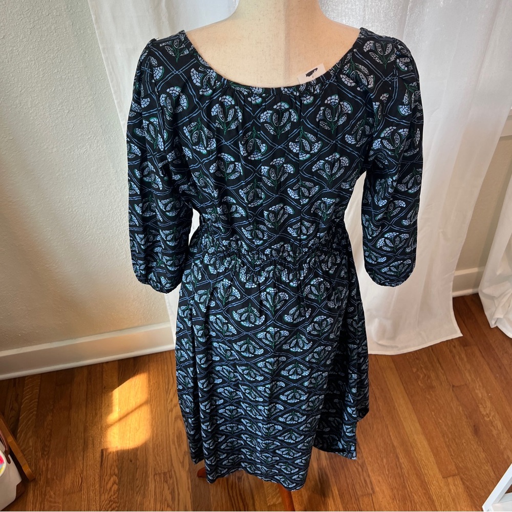 J. Crew Black Dress with Teal Pattern, Long Sleeve Maxi with Pockets Size 8 NWT - Picture 8 of 12